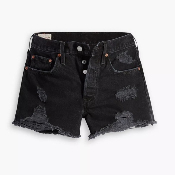 Levi’s Premium 501® Original Fit High Rise Women’s Black Denim Shorts (Size 24) - Picture 1 of 8